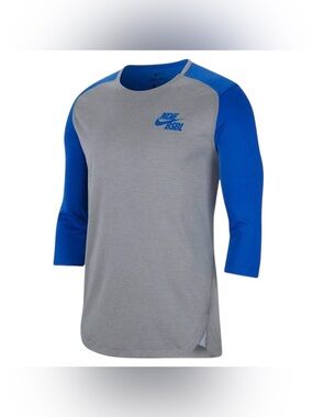 Nike BSBL Dri-Fit 3/4-Sleeve Royal Blue/Grey Baseball Tee Shirt Men’s Large